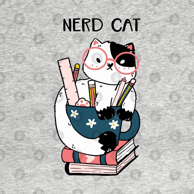 Nerd cat hand drawn by Mako Design 